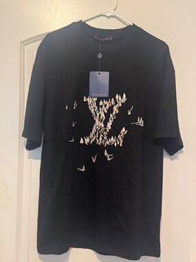 Louis Vuitton Black T-Shirt with Multicolor Embroidered LV Motif